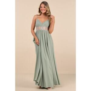 Lulus Kaylin Sage Pleated Lace Maxi Dress Green - Size L